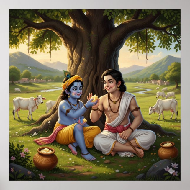 Poster Bala Krishna alegre com Balarama (Frente)