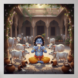 Poster Bala Krishna Brilhante e Jovial Comendo Manteiga