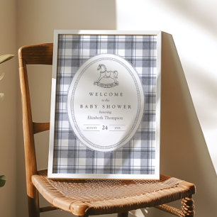 Poster Balanço Vintage Gingham Baby Shower Sophisticado