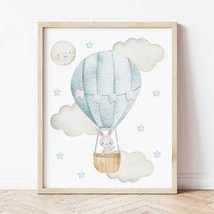 Poster Balão Azul de Ar Quente, Animais, Coelho, Berçário