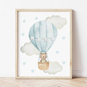 Poster Balão Azul de Ar Quente, Animais, Urso, Berçário d