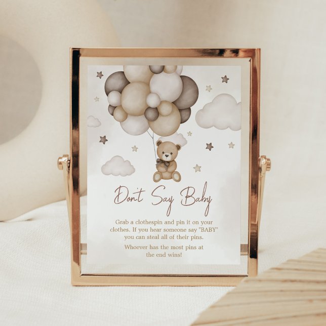 Poster Balão castanho não diga amor (Boho Brown Bear Baby Shower Don't Say Baby Sign)