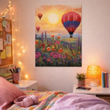 Balão de Ar Colorido Pôr do Sol com Flores Silvest