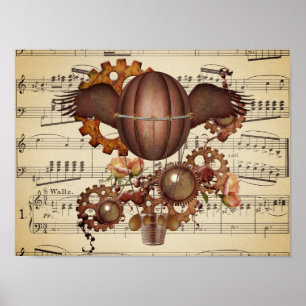 Poster Balão de Ar Quente Asas Steampunk