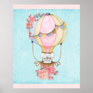 Poster Balão de ar quente com cor de água do urso