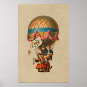 Pôster Balão de ar quente de bandeira cardíaca