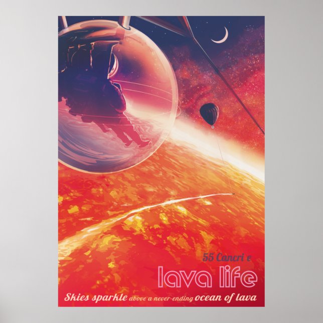 Poster Balão de ar quente extremo na paisagem vulcânica (Frente)