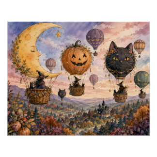 Pôster Balão de Ar Quente Fantasia de Halloween Caprichos