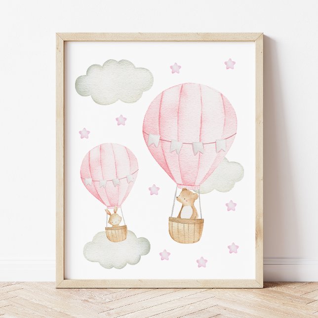 Poster Balão de Ar Quente Rosa, Animais Fofos, Berçário d (Criador carregado)