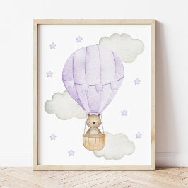 Poster Balão de Ar Quente Roxo, Animais, Urso, Estrelas