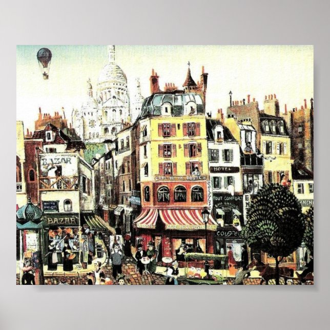 Pôster Balão de Ar quente sobre antiguidade de cidade (Frente)