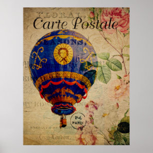 Poster Balão de Ar Quente Vintage - Cartão postal francês