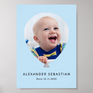 Poster Balão de Foto Personalizado Azul Claro para Menino