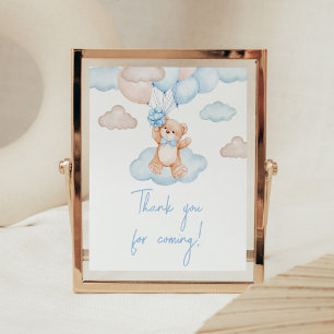Poster Balão de Urso Bebê Azul Obrigado por Vir