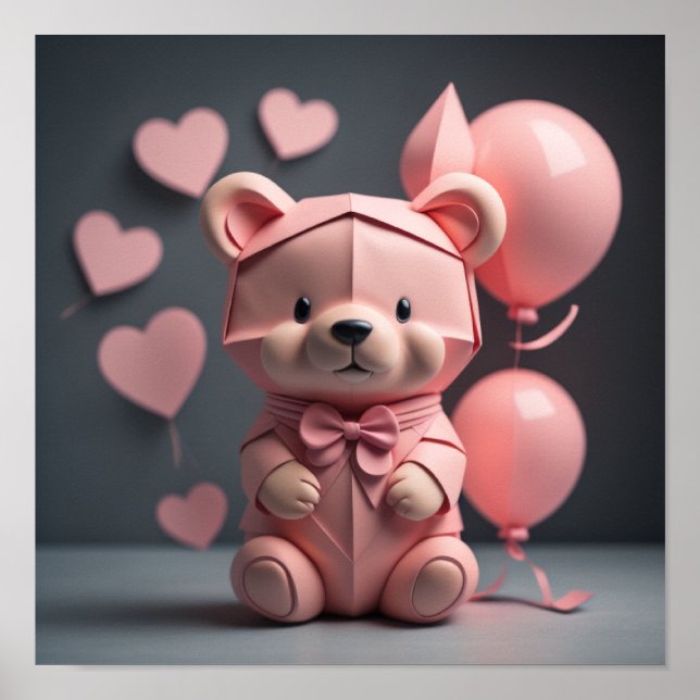 Poster Balão de Urso Rosa (Frente)