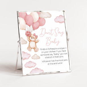 Poster Balão de Urso Rosa Esperando Não diga bebê