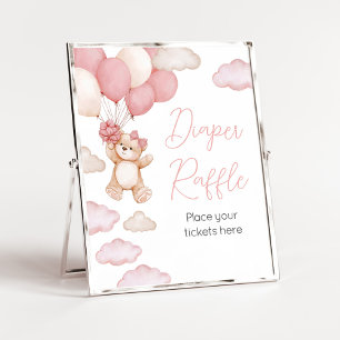 Poster Balão de Urso Rosa - Fralda de Espera Raffle