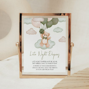 Poster Balão de Urso Verde Tarde Fraldas Noturnas