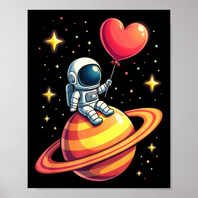 Poster Balão do Coração do Astronauta do Espaço dia de os (Frente)