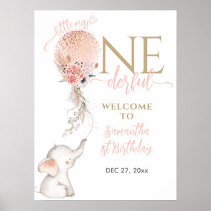 Poster Balão Menina Onederful Menina Aniversário de 1 Ano