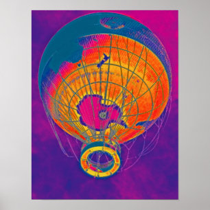 Poster balão Multi-colorido do globo do mundo, céu roxo