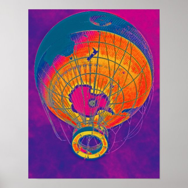 Poster Balão Mundial Multicolorido, Céu Roxo (Frente)