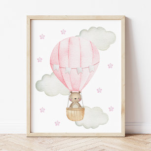Poster Balão Vermelho de Ar Quente, Animais, Urso, Decora