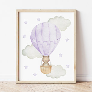 Poster Balão Vermelho Roxo, Animais, Urso, Estrelas