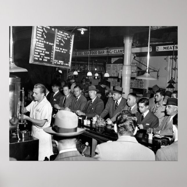 Pôster Balcão de almoço do Pete, 1950. Foto antiga (Frente)