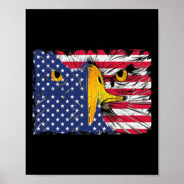 Poster Bald Eagle American Flag USA 4 De Julho (Frente)