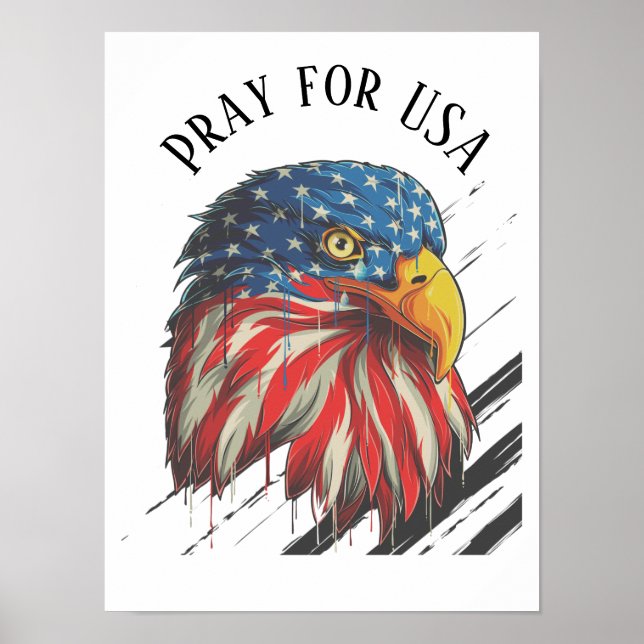 Poster Bald Eagle Bird USA Flag Crying Reay for USA (Frente)
