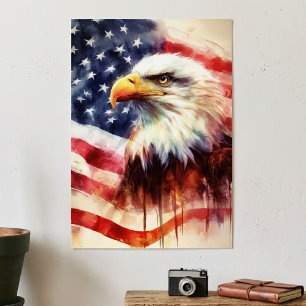 Poster Bald Eagle com bandeira dos Estados Unidos