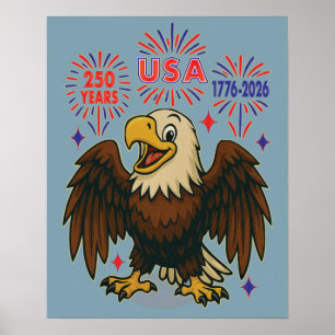 Poster Bald Eagle com Fireworks - EUA 250 Anos 1776-2026