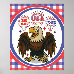 Poster Bald Eagle com Fireworks - EUA 250 Anos 1776-2026