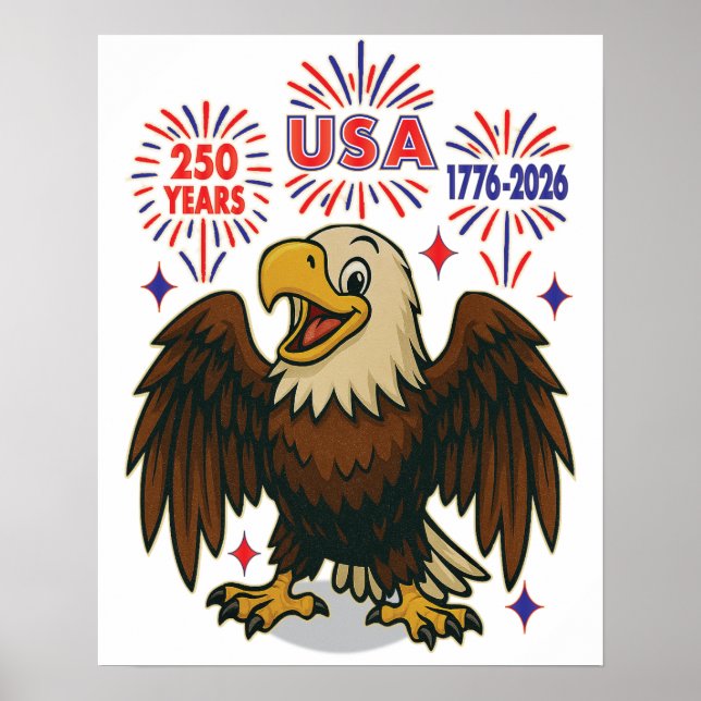 Poster Bald Eagle com Fireworks - EUA 250 Anos 1776-2026 (Frente)