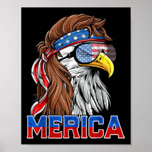 Poster Bald Eagle Mullet Merica American Flag Patriótico