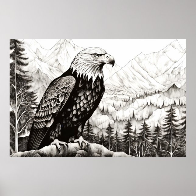 Poster Bald Eagle Peaceful Nature Desenho De Prairie (Frente)