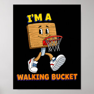 Poster Balde de basquete feminino engraçado feliz andando