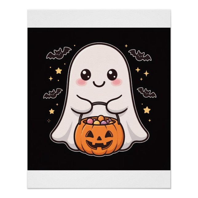 Pôster Balde de Doces de Abóbora Fantasma Fofa (Frente)