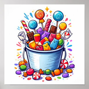 Poster Balde de doces de truque ou trato