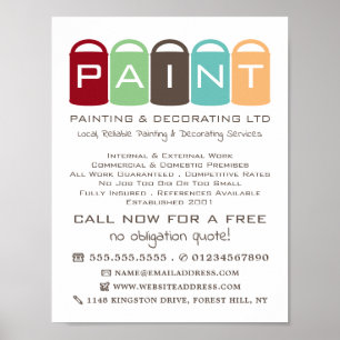 Poster Baldes de pintura multicolores, pintor e decorador