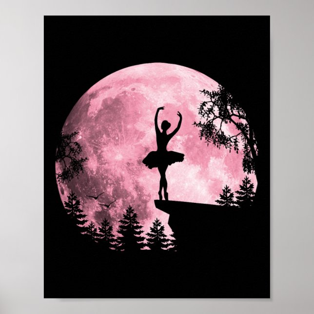 Poster Balé Dançando Rosa Lua de Cheio Ballerina Menina (Frente)