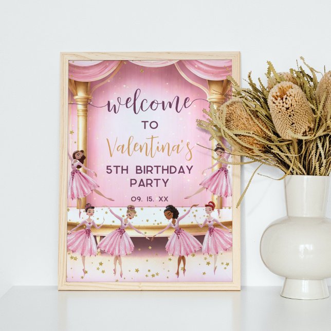Poster Balé rosa e Dourado Ballerina Party Bem-vindo (Criador carregado)