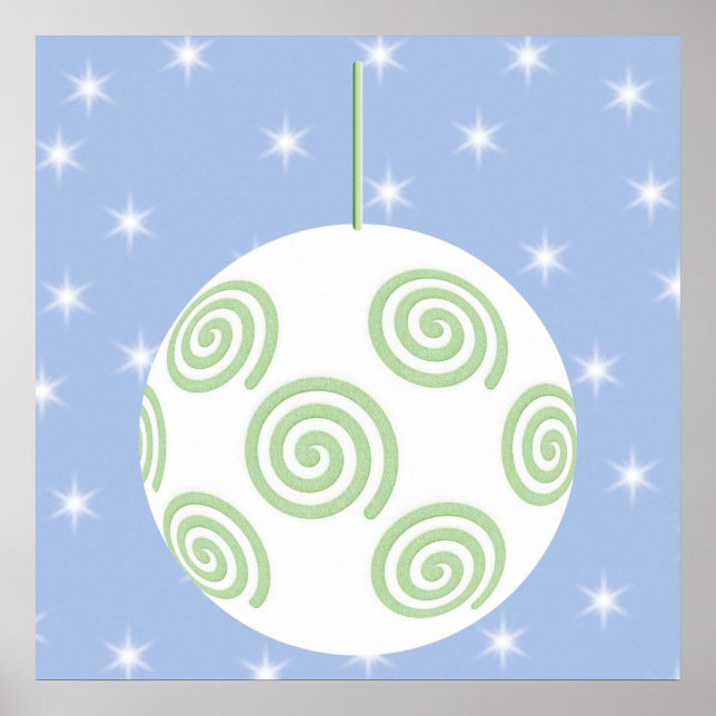 Pôster Baleado de Natal Branco e Verde. No Starry Blue. (Frente)