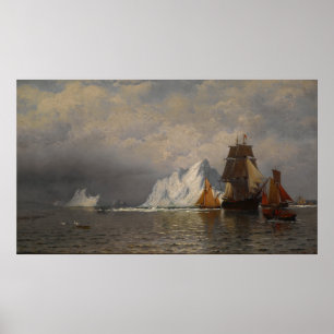 Poster Baleeiro e navios de pesca próximos da costa do La