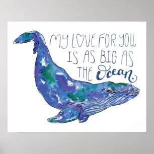 Poster Baleia Aquarela - Amor tão grande quanto o oceano