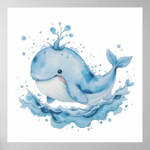 Poster Baleia Azul e Branca a Aquarela - Parede de Artefa