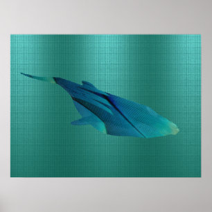 Poster Baleia Azul Geométrica Oceano Minimalista Arte Ref
