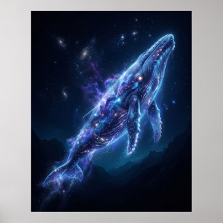 Poster Baleia Azul Luminosa Profundezas Cósmicas Arte