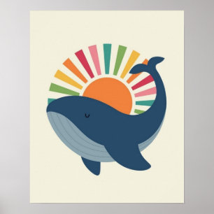 Poster Baleia Colorida e Bebê de Explosão Solar kids